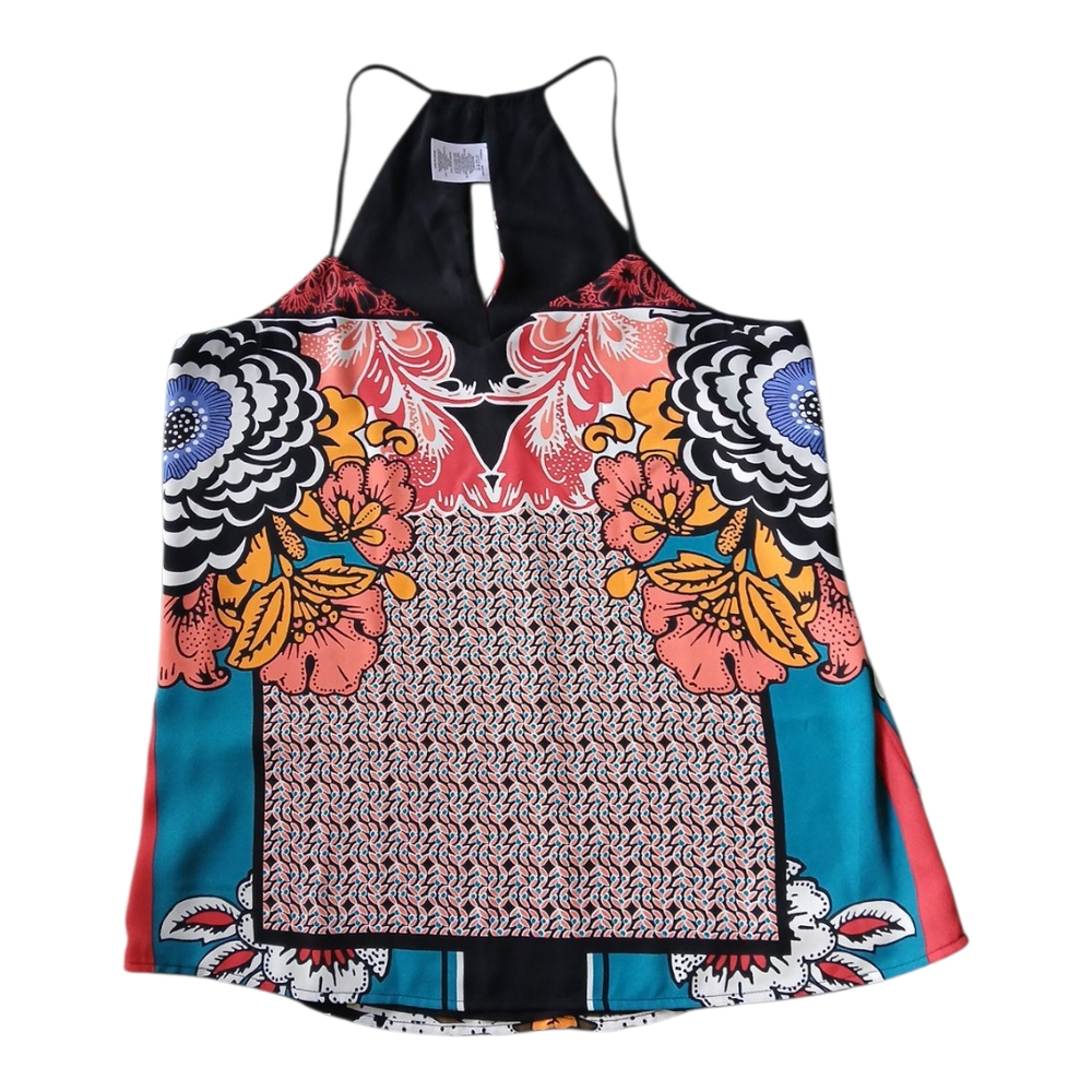Express Multicolor Floral Print Halter Camisole - Black, Teal, Coral, Yellow